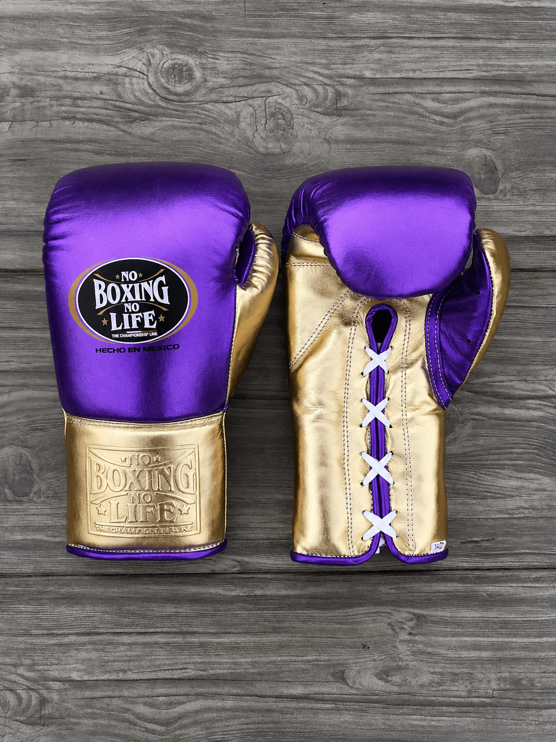 No Boxing No Life Purple/Gold Leather Boxing Gloves Heavy Duty Training Pair