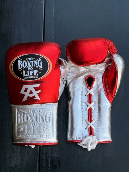 No Boxing No Life Red/Silver Boxing Gloves Premium Gym Training Pair