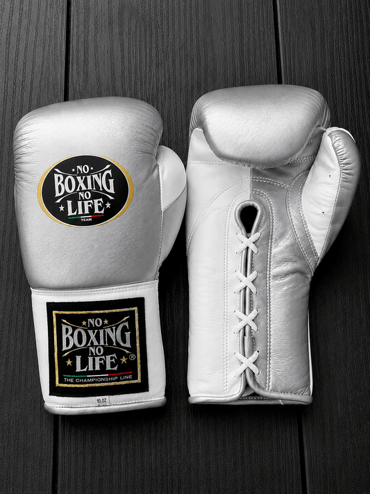 No Boxing No Life Silver/White Lace-Up Boxing Gloves Classic Training Gloves