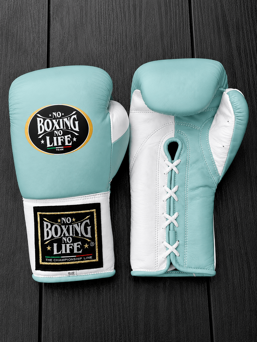 No Boxing No Life Sky-Blue/White Leather Boxing Gloves Custom Fit Training
