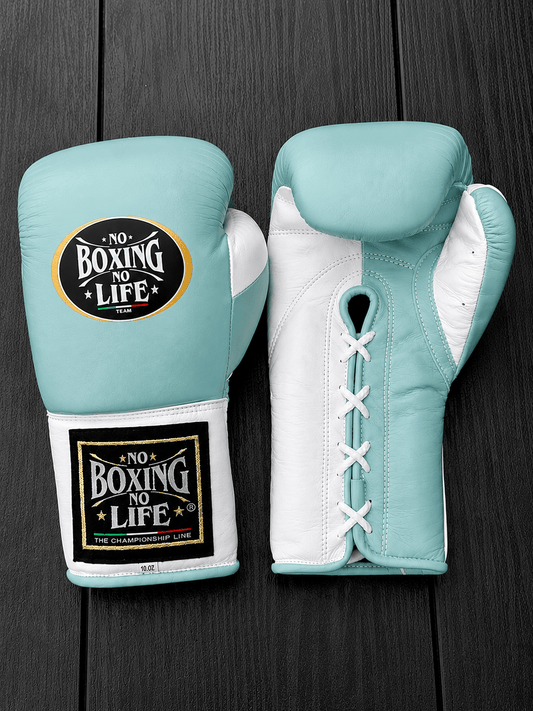 No Boxing No Life Sky-Blue/White Leather Boxing Gloves Custom Fit Training