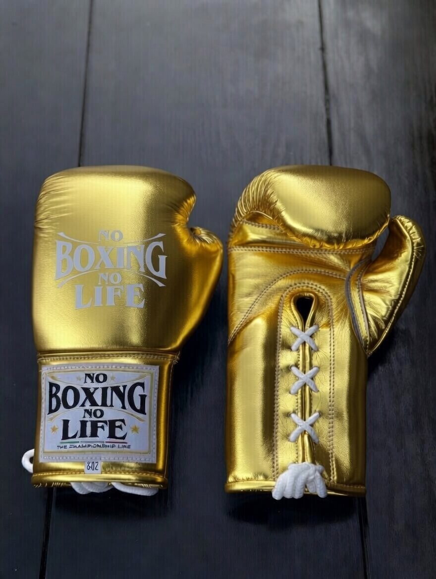 No Boxing No Life Yellow Leather Boxing Gloves Heavy Duty Training Pair