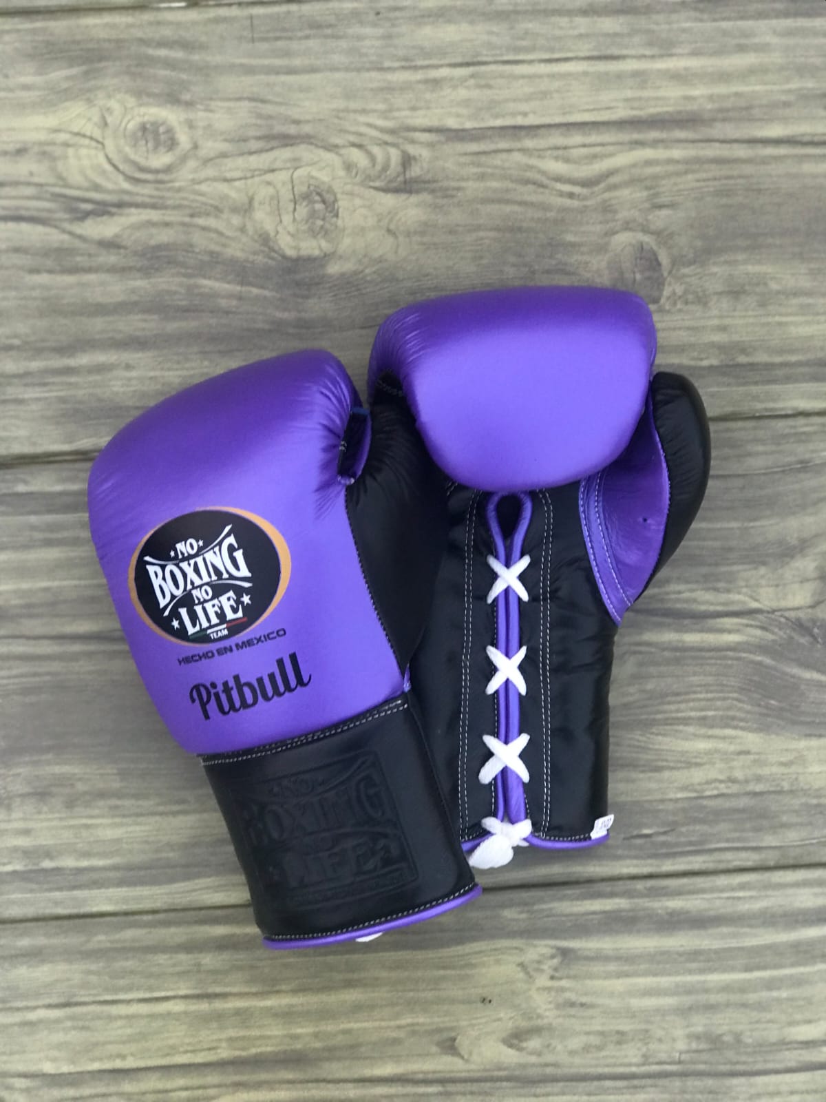 No Boxing No Life Purple/Black Leather Boxing Gloves Front View
