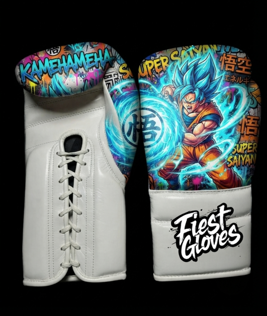 Super Saiyan Blue Goku Inspired Graffiti Boxing Gloves – Premium Cowhide Leather