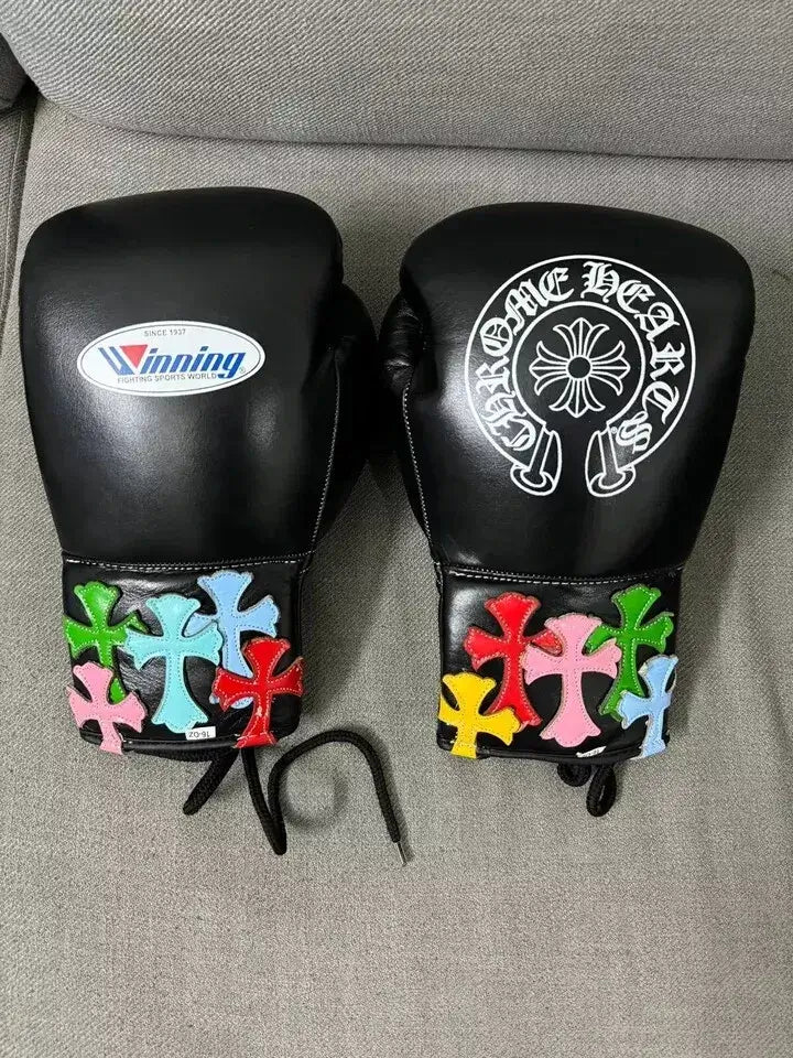 Winning Boxing Gloves Black Padded Leather Training Gloves