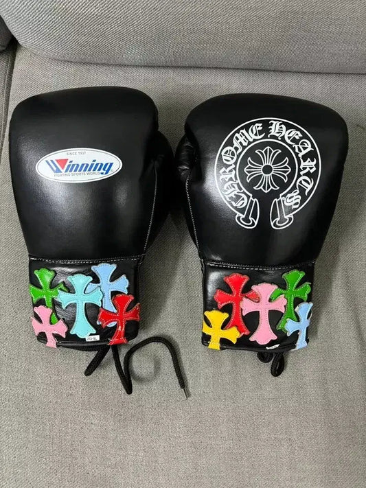 Winning Boxing Gloves Black Padded Leather Training Gloves