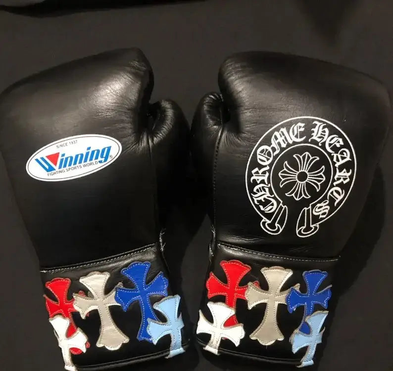 Winning Boxing Gloves Black Padded Leather Training Gloves Back View