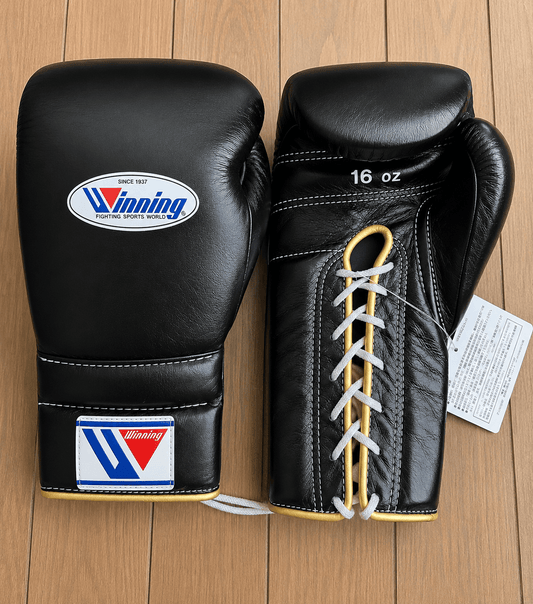 Winning Black/Gold Leather Boxing Gloves Classic Design Pair