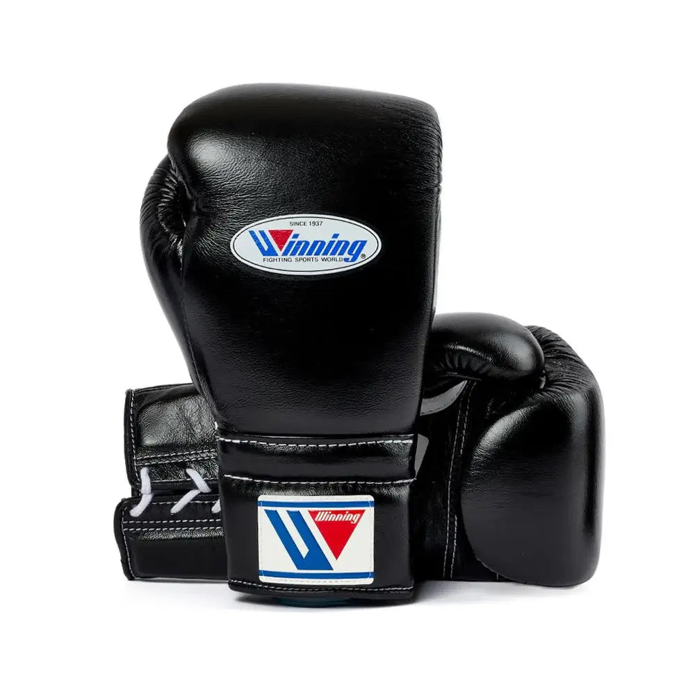 Winning Boxing Gloves Black Lace Up Leather Gloves for Training