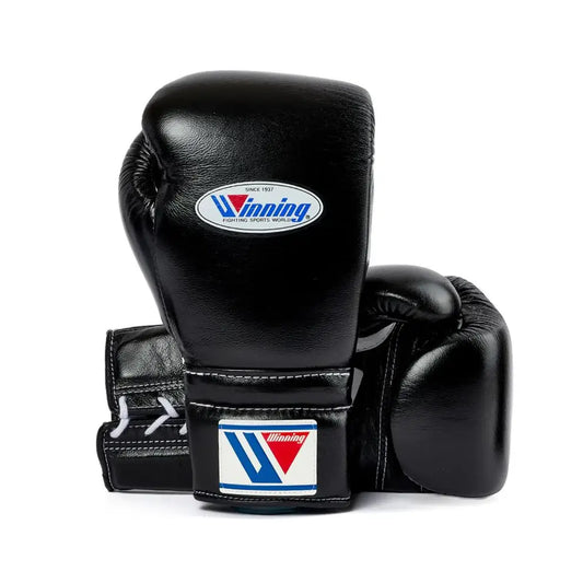 Winning Boxing Gloves Black Lace Up Leather Gloves for Training