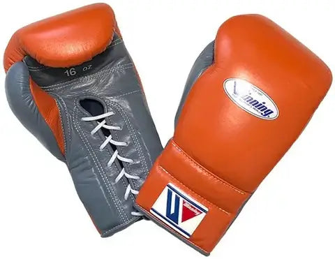 Winning Boxing Gloves Orange/Grey 14oz Leather Training Gloves