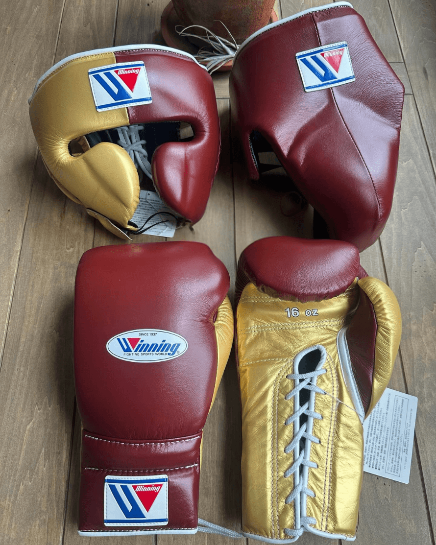 Winning Boxing Gloves Set Maroon/Gold Heavy Duty Training Collection