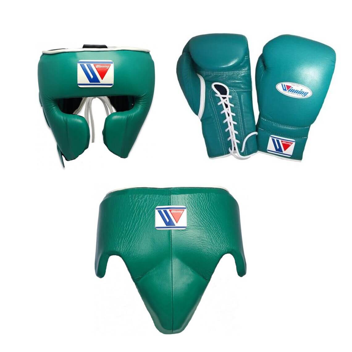 Winning Full Gear Boxing Set Green 14oz Gloves Training Pack