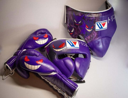 Winning Complete Boxing Set Purple Gloves Headguard Training Bundle