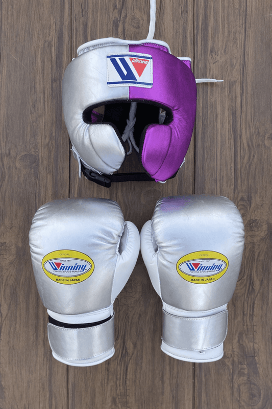 Winning Silver/Purple Boxing Set Custom Training Gloves Bundle