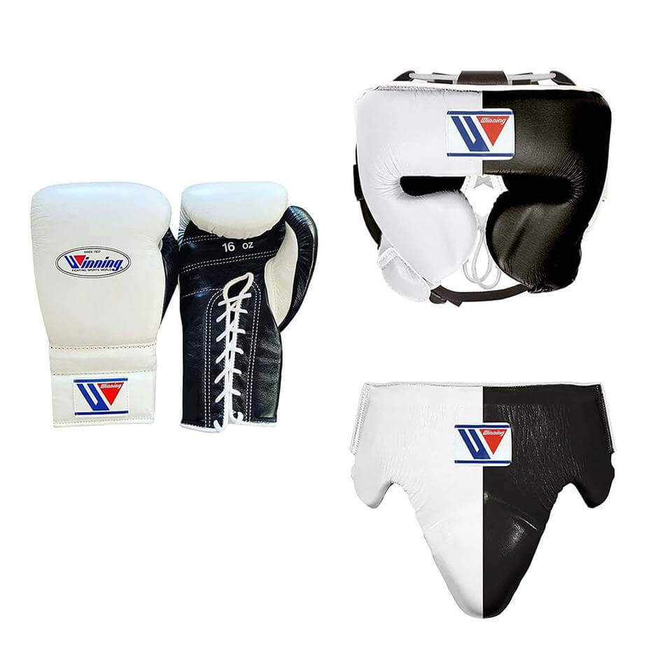 Winning Leather Boxing Set White/Black Gym Training Kit