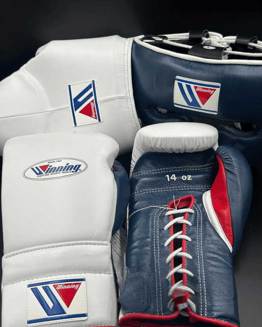Winning White/Blue/Red Boxing Set Custom Training Gloves Bundle