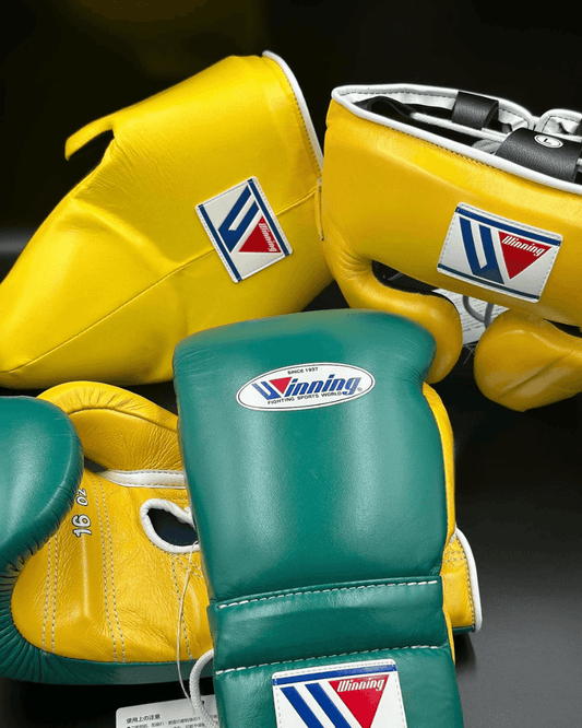 Winning Complete Boxing Set Yellow/Green Gloves Headguard Training Bundle