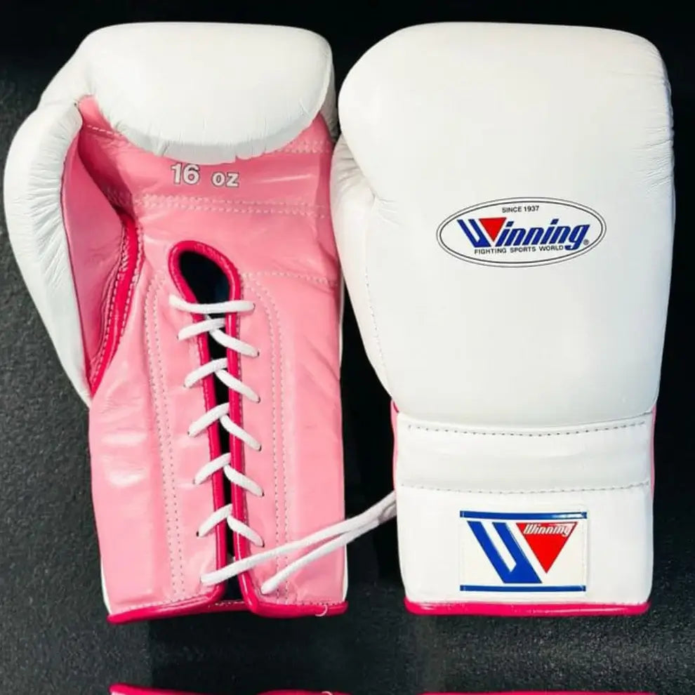 Winning Boxing Gloves White/Pink Leather Gloves for Daily Workouts