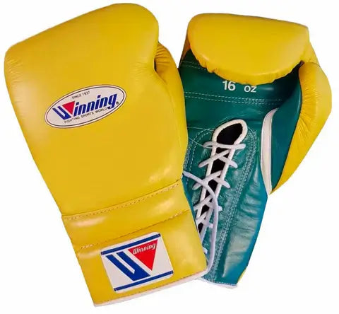 Winning Yellow/Green Boxing Gloves Premium Gym Training Pair