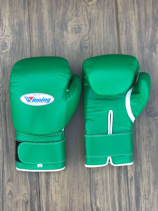 Winning Boxing Gloves Green 14oz Leather Training Gloves