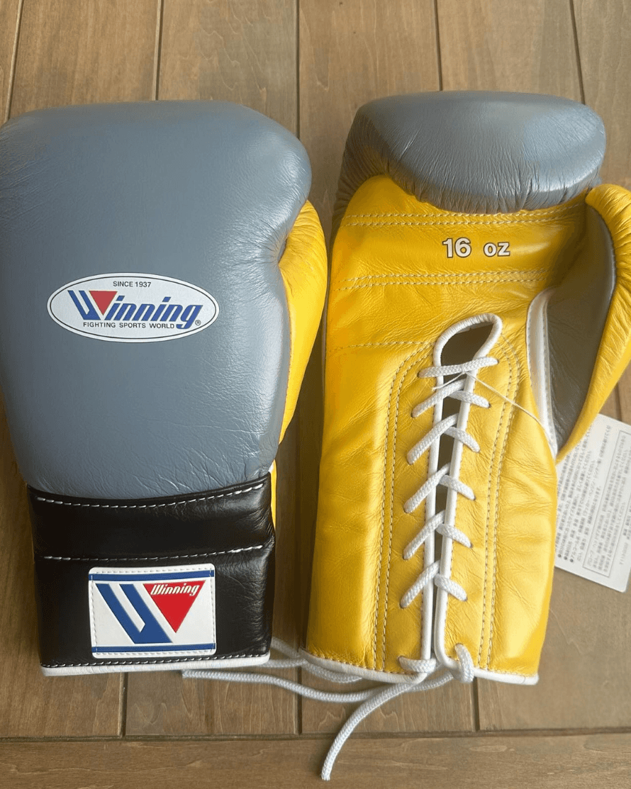 Winning Grey/Yellow/Black Boxing Gloves Custom Fit Gym Training