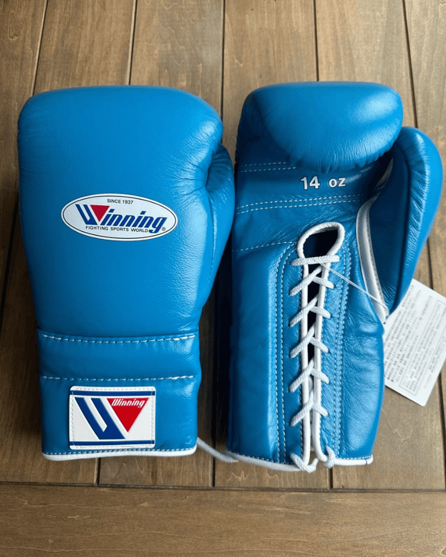Winning Sky-Blue Leather Boxing Gloves Custom Fit Training