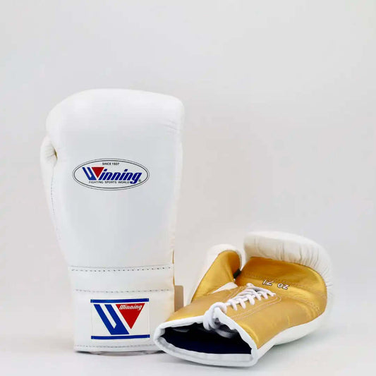 Winning Boxing Gloves White/Gold 14oz Leather Training Gloves
