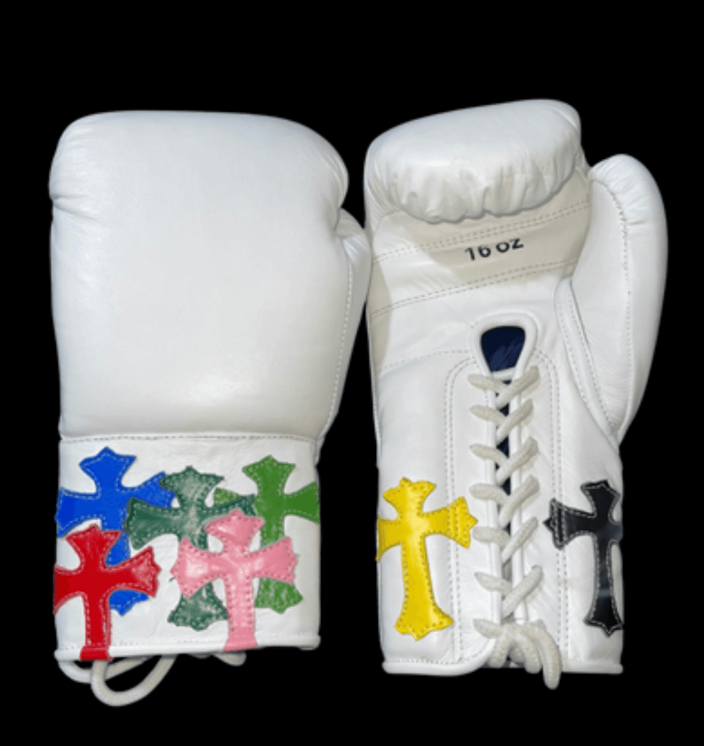 Winning White/Multi Leather Boxing Gloves Heavy Duty Training Pair