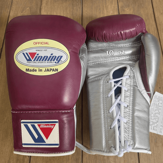 Winning Boxing Gloves Wine/Silver 14oz Leather Training Gloves