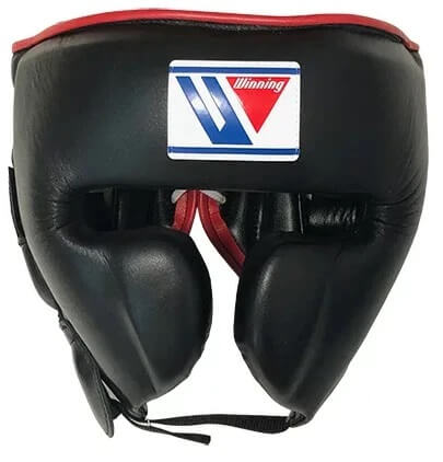 Winning Boxing Headgear Black/Red Leather Headgear for Combat Training