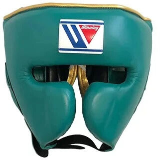 Winning Boxing Headgear Green/Gold Leather Headgear with Chin Strap