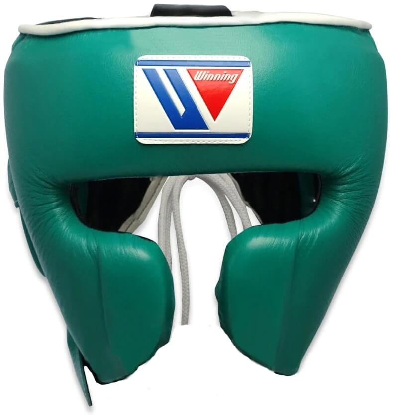 Winning Boxing Headgear Green/White Leather Headgear for Heavy Training