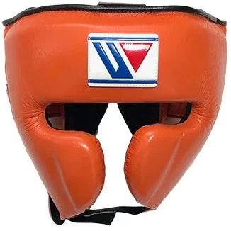 Winning Boxing Headgear Orange/Black Padded Leather Head Guard for MMA