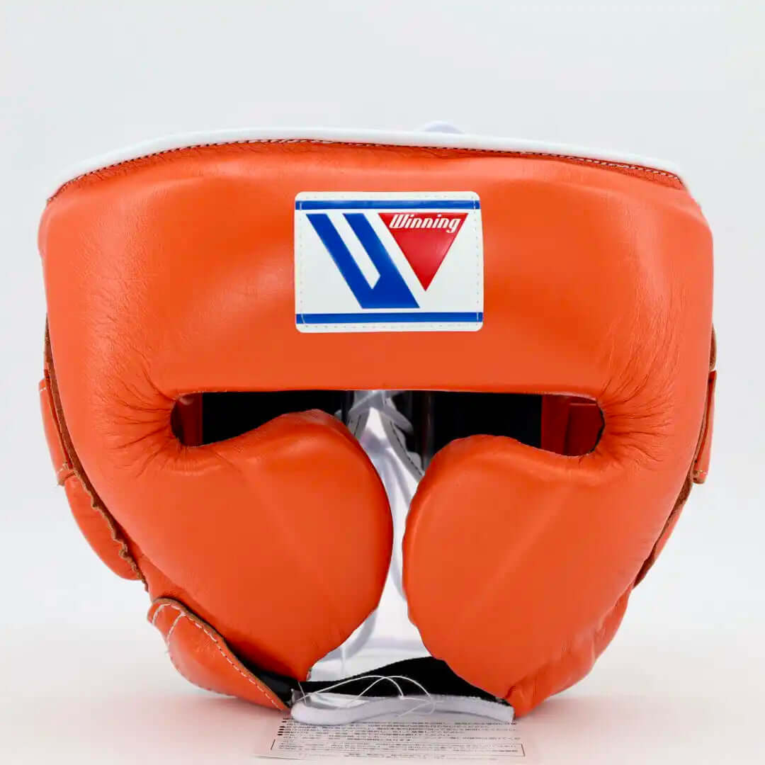 Winning Boxing Headgear Orange Leather Head Guard for Boxing Drills