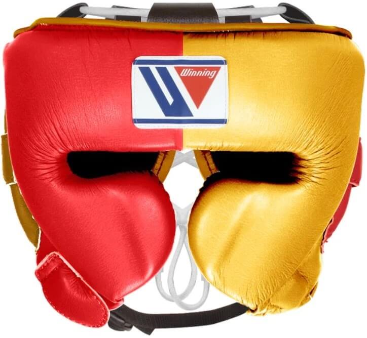 Winning Boxing Headgear Red/Gold Leather Headgear with Full Coverage