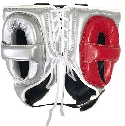 Winning Boxing Headgear Silver/Pink Padded Head Guard Back View