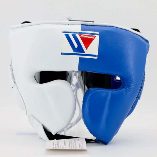 Winning Boxing Headgear White/Blue Leather Headgear for Fighting Practice