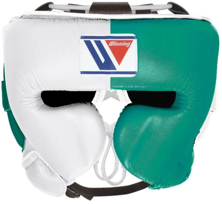 Winning Boxing Headgear White/Green Leather Head Guard for Boxing Drills