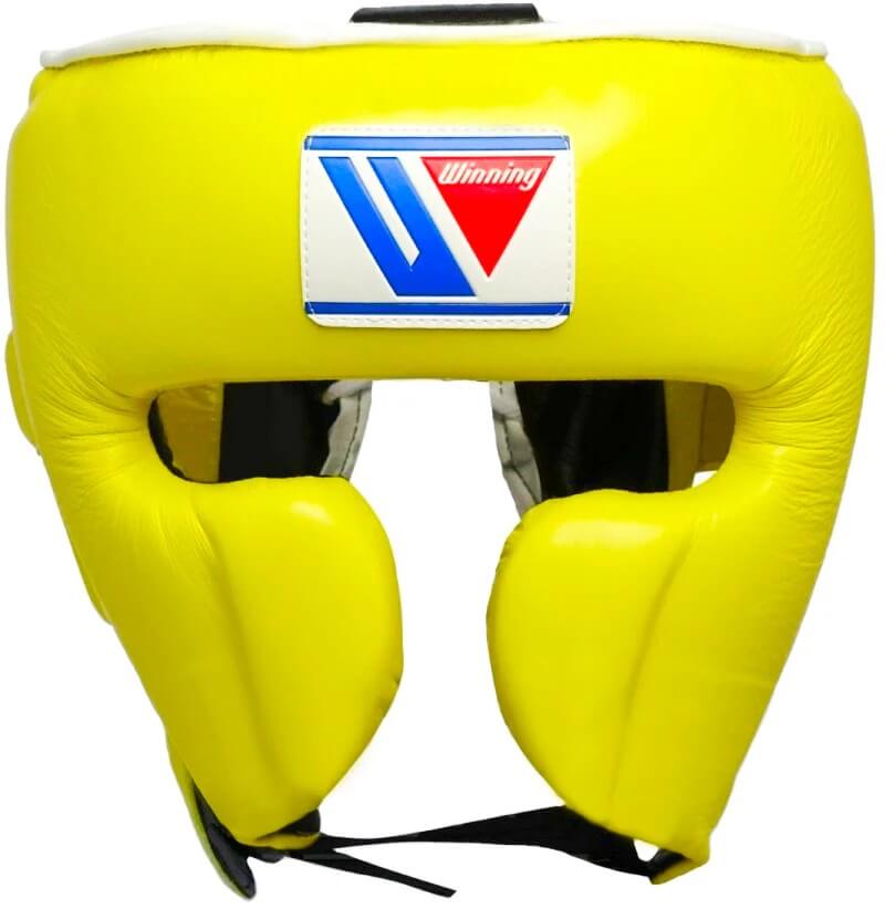 Winning Boxing Headgear Yellow/White Leather Headgear for Workout Sessions