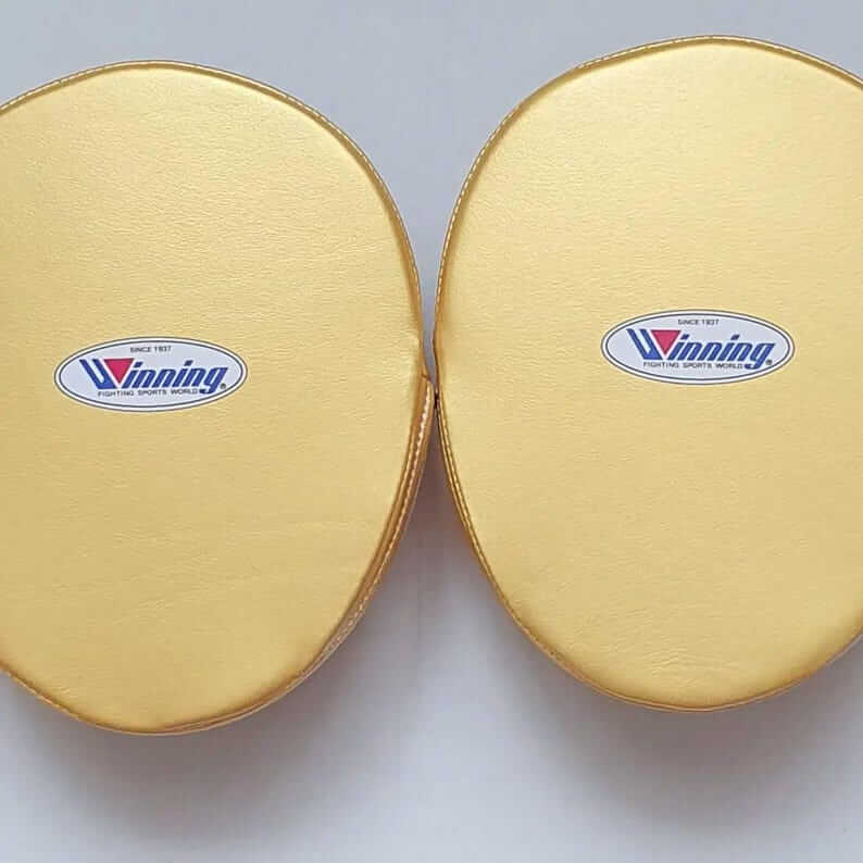 Winning Boxing Mitts Black/Gold Curved Premium Leather Focus Mitts Back View