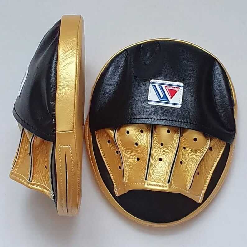 Winning Boxing Mitts Black/Gold Curved Premium Leather Focus Mitts for MMA