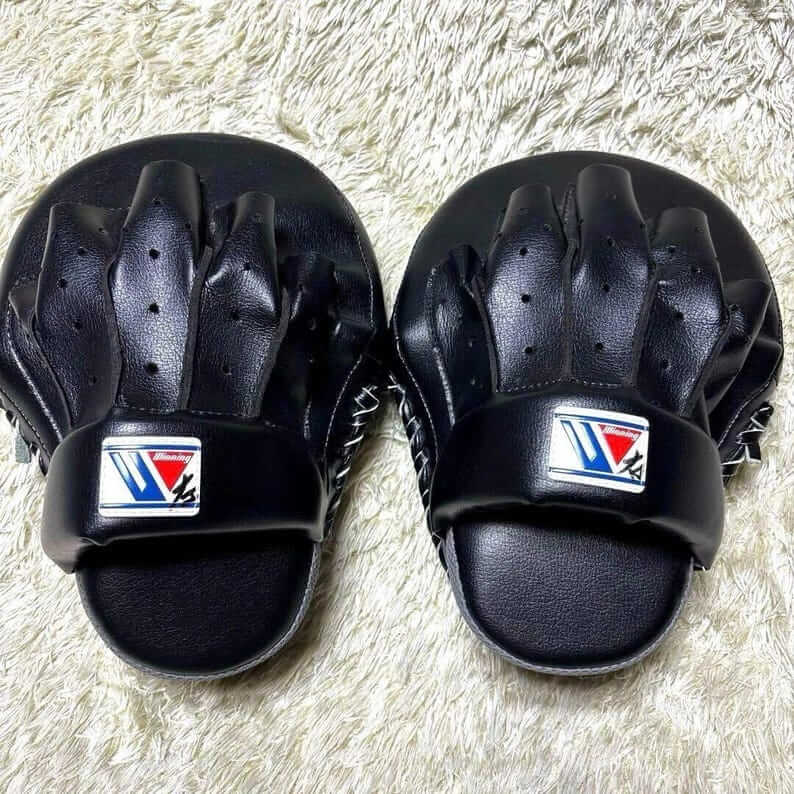 Winning Boxing Mitts Black Premium Leather Focus Mitts for Training