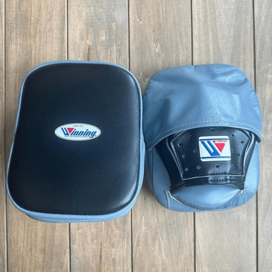 Winning Boxing Mitts Grey/Black Thick Padding Leather Focus Mitts