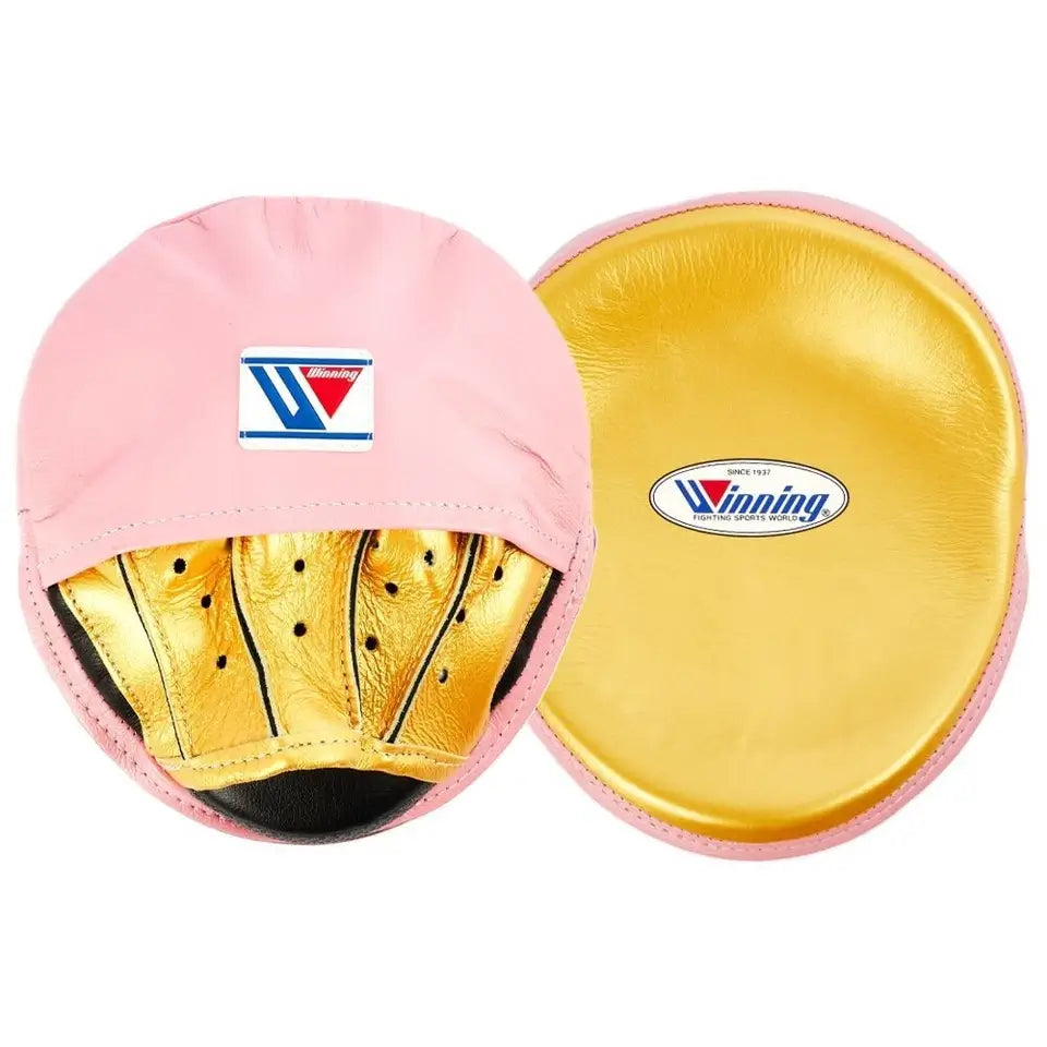 Winning Boxing Mitts Pink/Gold High Density Foam Premium Leather Mitts for Pad Work