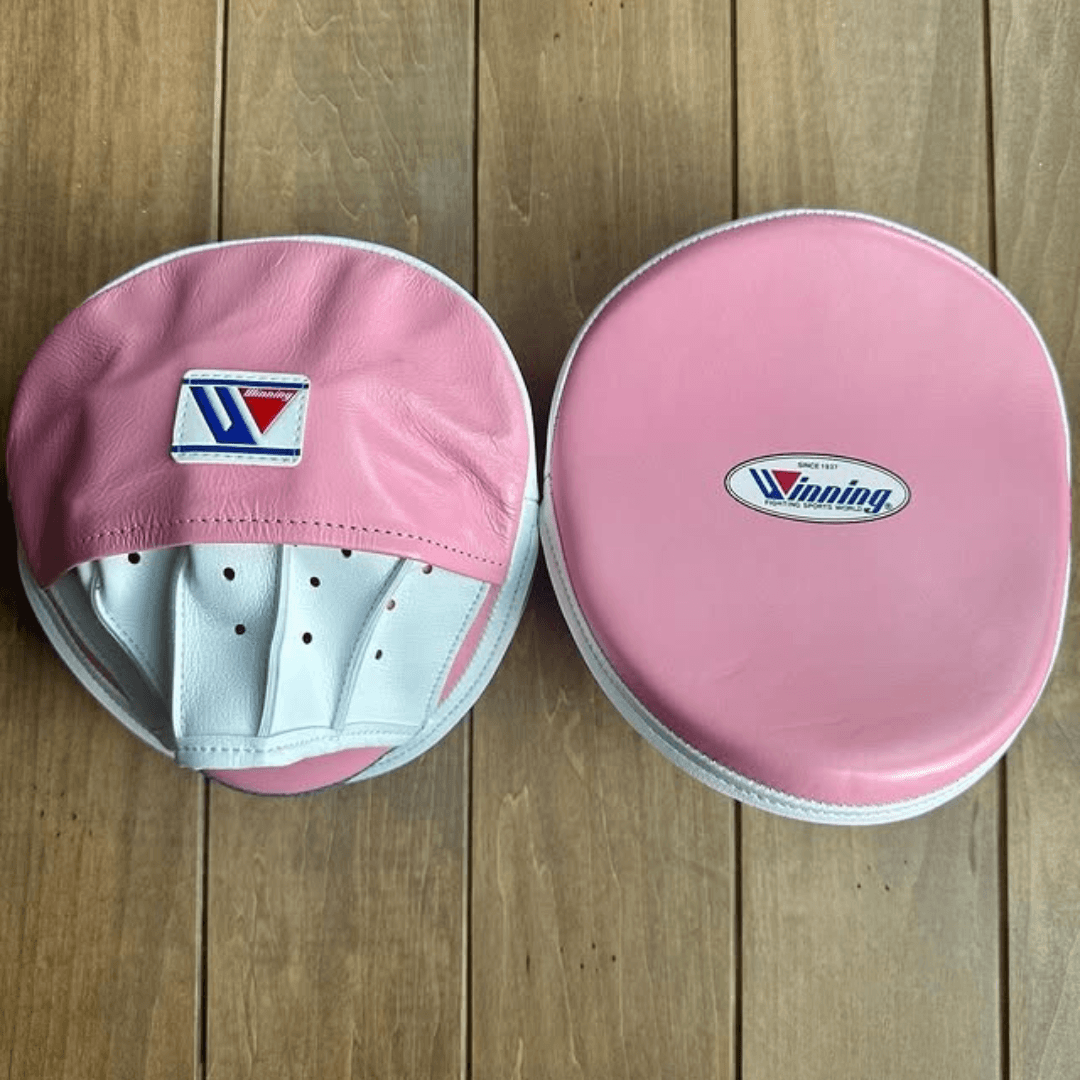 Winning Boxing Mitts Pink/White Leather Focus Mitts for Heavy Bag Work