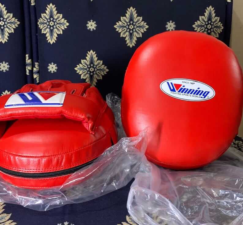 Winning Boxing Mitts Red Leather Focus Mitts for Training