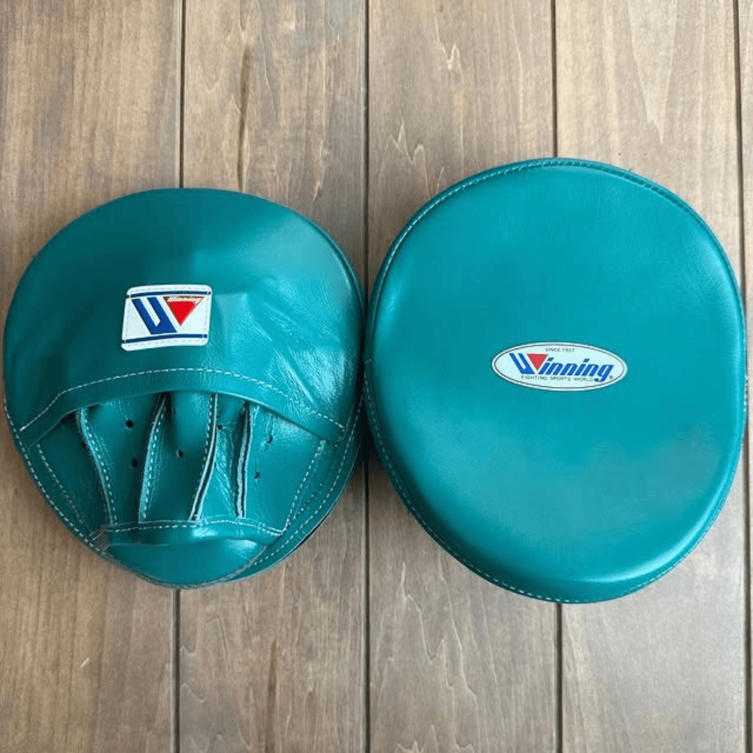 Winning Boxing Mitts Teal Leather Focus Mitts with Thick Padding