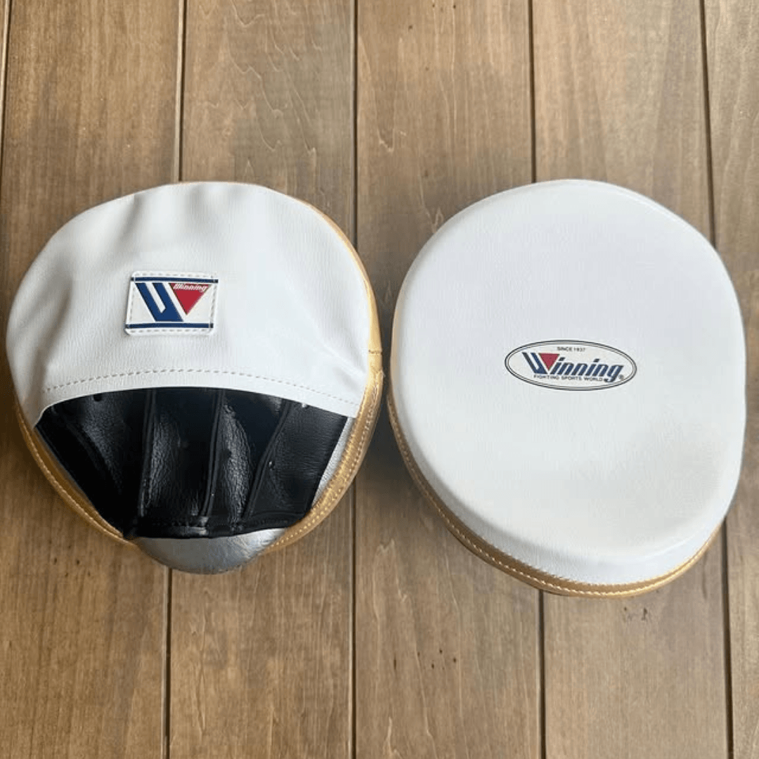 Winning Boxing Mitts White/Gold/Black/Silver Leather Focus Mitts for Training