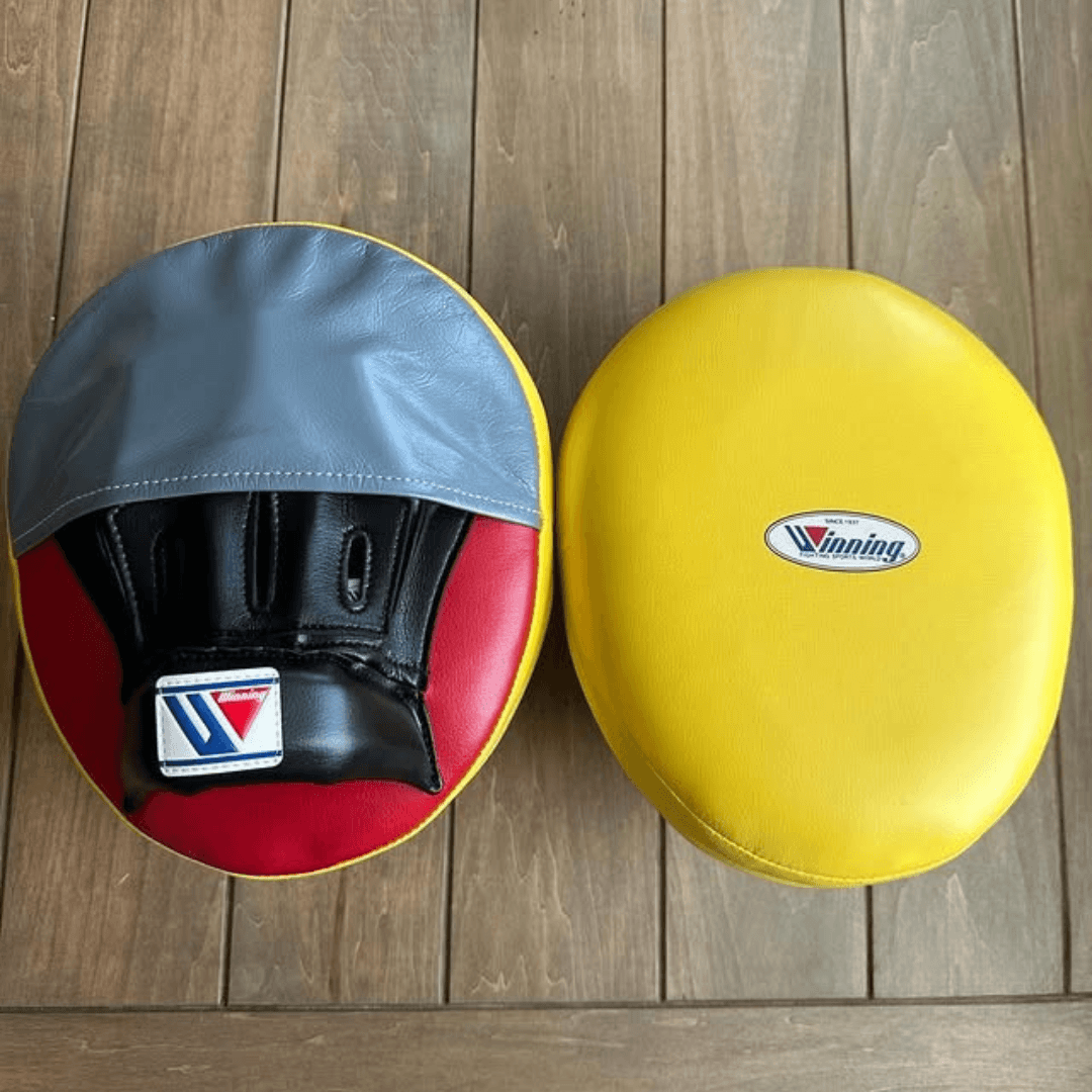 Winning Boxing Mitts Yellow/Grey/Black/Red Curved Leather Mitts for Boxing Training